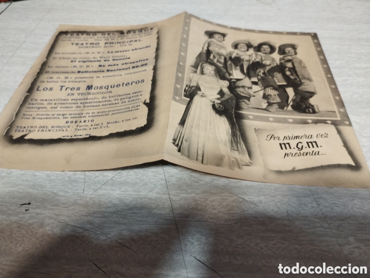 Folhetos de m&atilde;o de filmes antigos de cinema: Folleto de mano los tres mosqueteros a&ntilde;o 1950