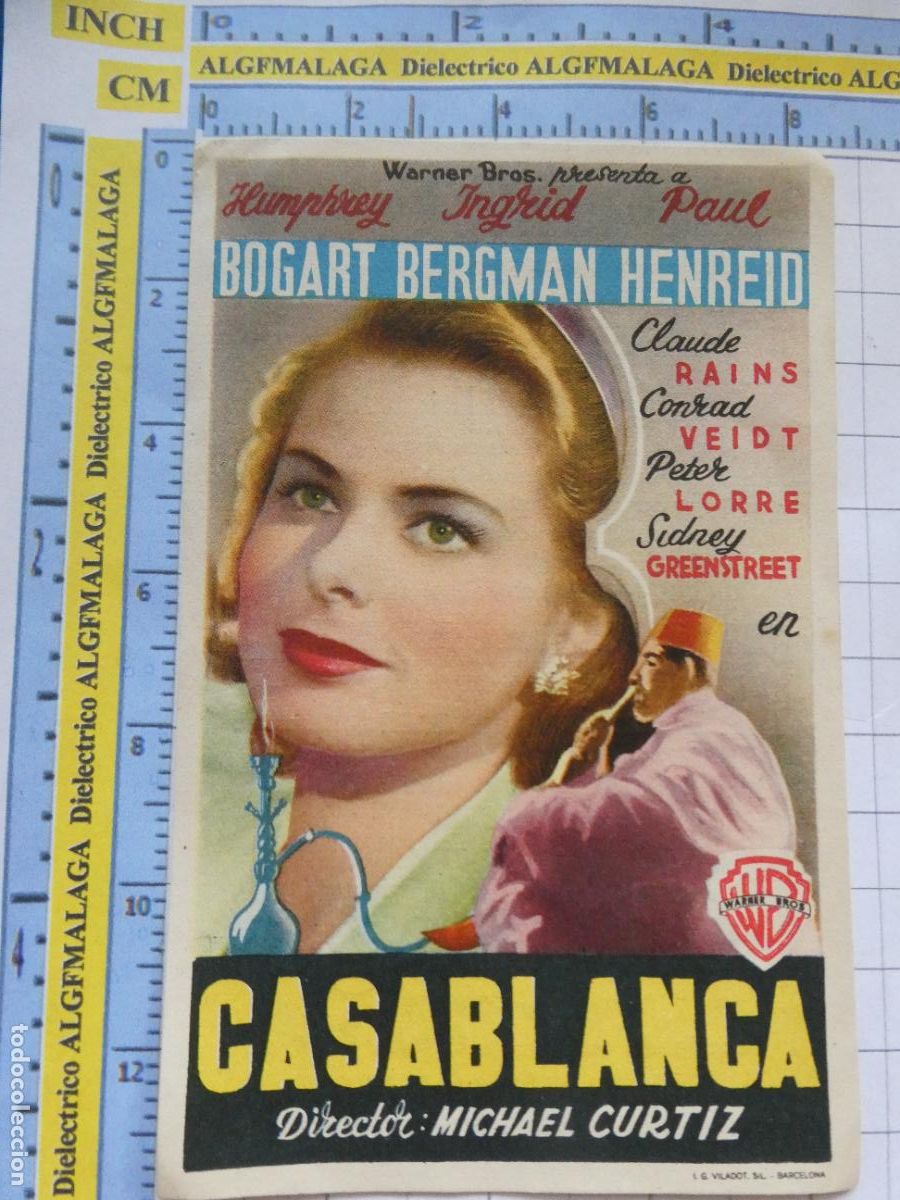 Cine: PROGRAMA DE MANO. PEL&Iacute;CULA CASABLANCA. PUBLICIDAD CINE ECHEGARAY M&Aacute;LAGA. BRANDY ABOLENGO 142