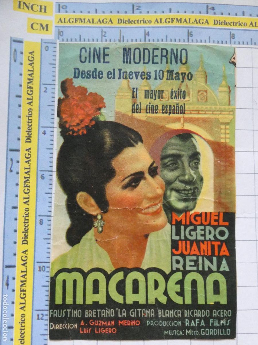 Cine: PROGRAMA DE MANO. PEL&Iacute;CULA MACARENA JUANITA REINA. PUBLICIDAD CINE MODERNO M&Aacute;LAGA? 144