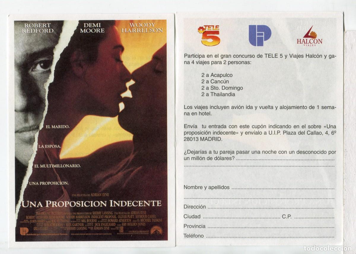 Folhetos de m&atilde;o de filmes antigos de cinema: UNA PROPOSICI&Oacute;N INDECENTE, con Robert Redford.
