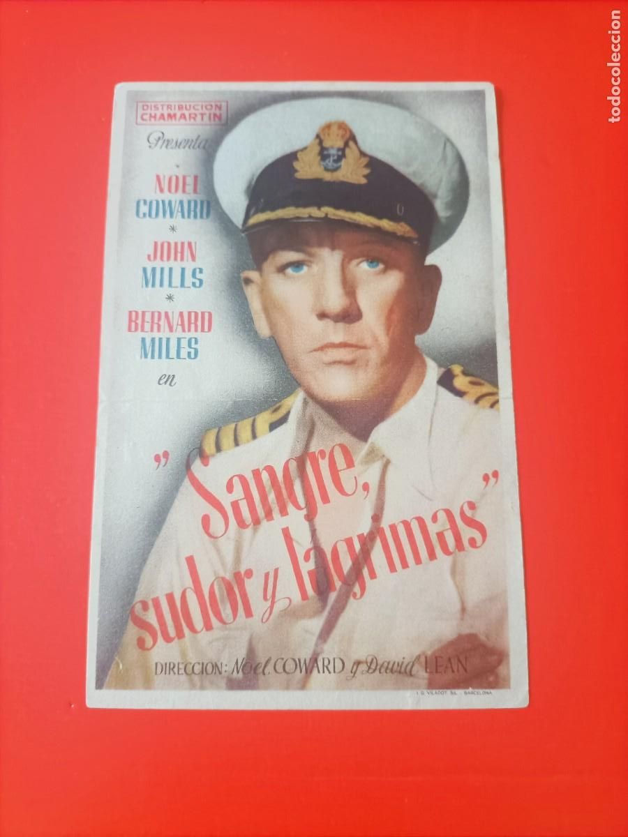 Cine: SANGRE SUDOR Y L&Aacute;GRIMAS. C/P. CINE MUNICIPAL, C&Aacute;DIZ. EN 1945. JOHN MILLS. EST&Aacute; BIEN CONSERVADO.