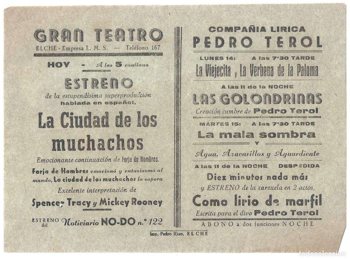 Cine: PTCC 550 COMPA&Ntilde;IA PEDRO TEROL PROGRAMA SENCILLO GRAN TEATRO ELCHE