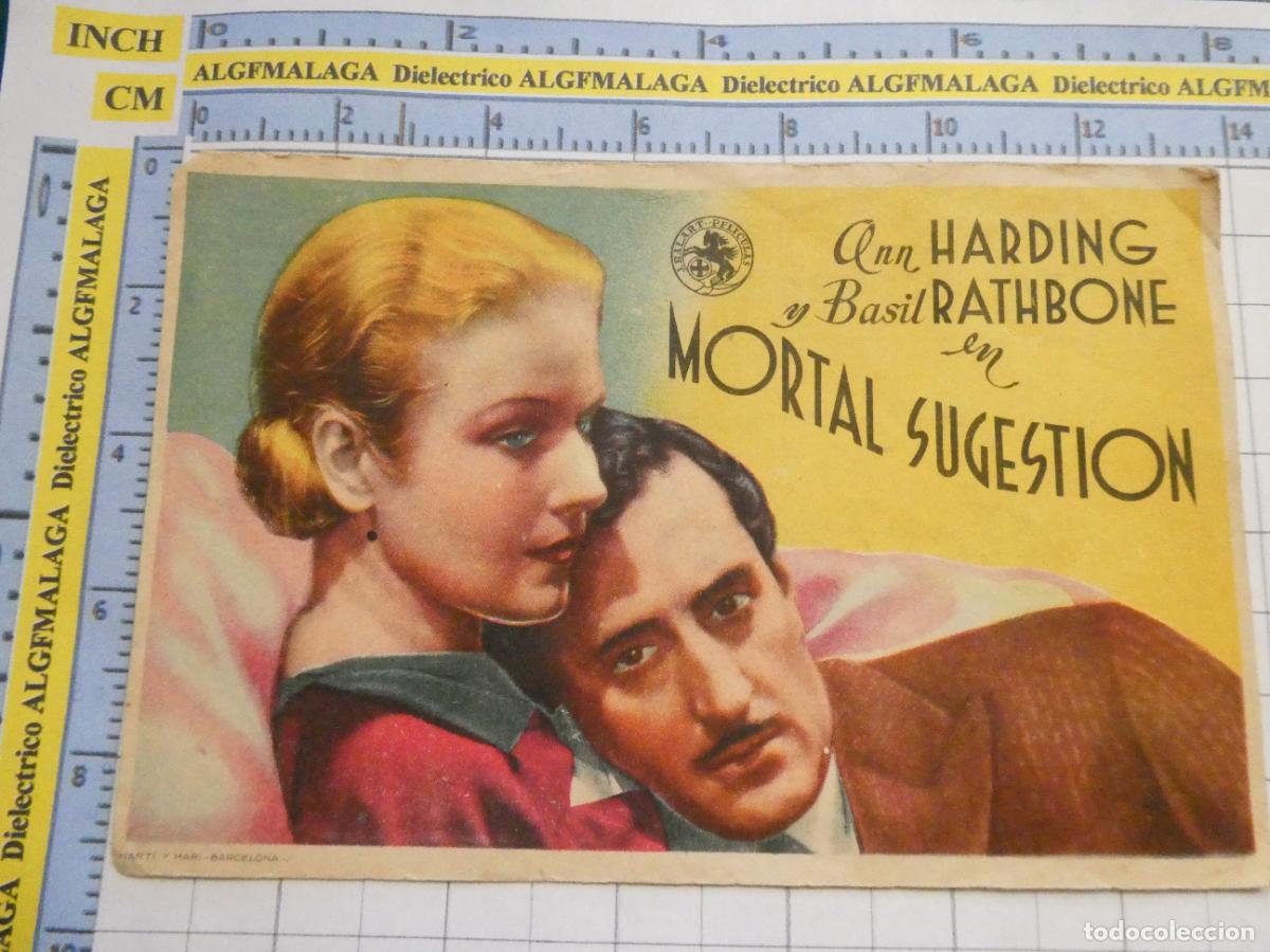 Cine: PROGRAMA DE MANO. PEL&Iacute;CULA MORTAL SUGESTION PUBLICIDAD CINE ECHEGARAY M&Aacute;LAGA. 162