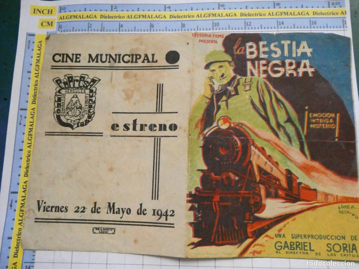 Cine: PROGRAMA DE MANO. PEL&Iacute;CULA LA BESTIA NEGRA PUBLICIDAD CINE MUNICIPAL C&Aacute;DIZ. A&Ntilde;O 1942. 185