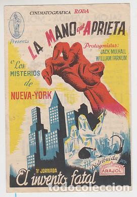 Cine: LA MANO QUE APRIETA (Los misterios de Nueva York, jornadas)