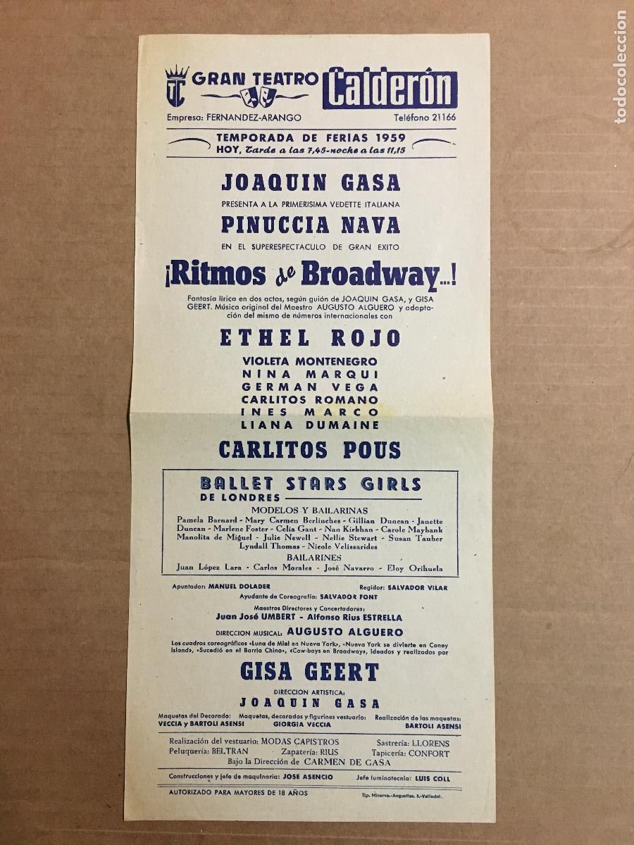 Cine: PTCC 550 PINUCCIA NAVA ETHEL ROJO PROGRAMA SENCILLO GRAN TEATRO CALDERON 1959