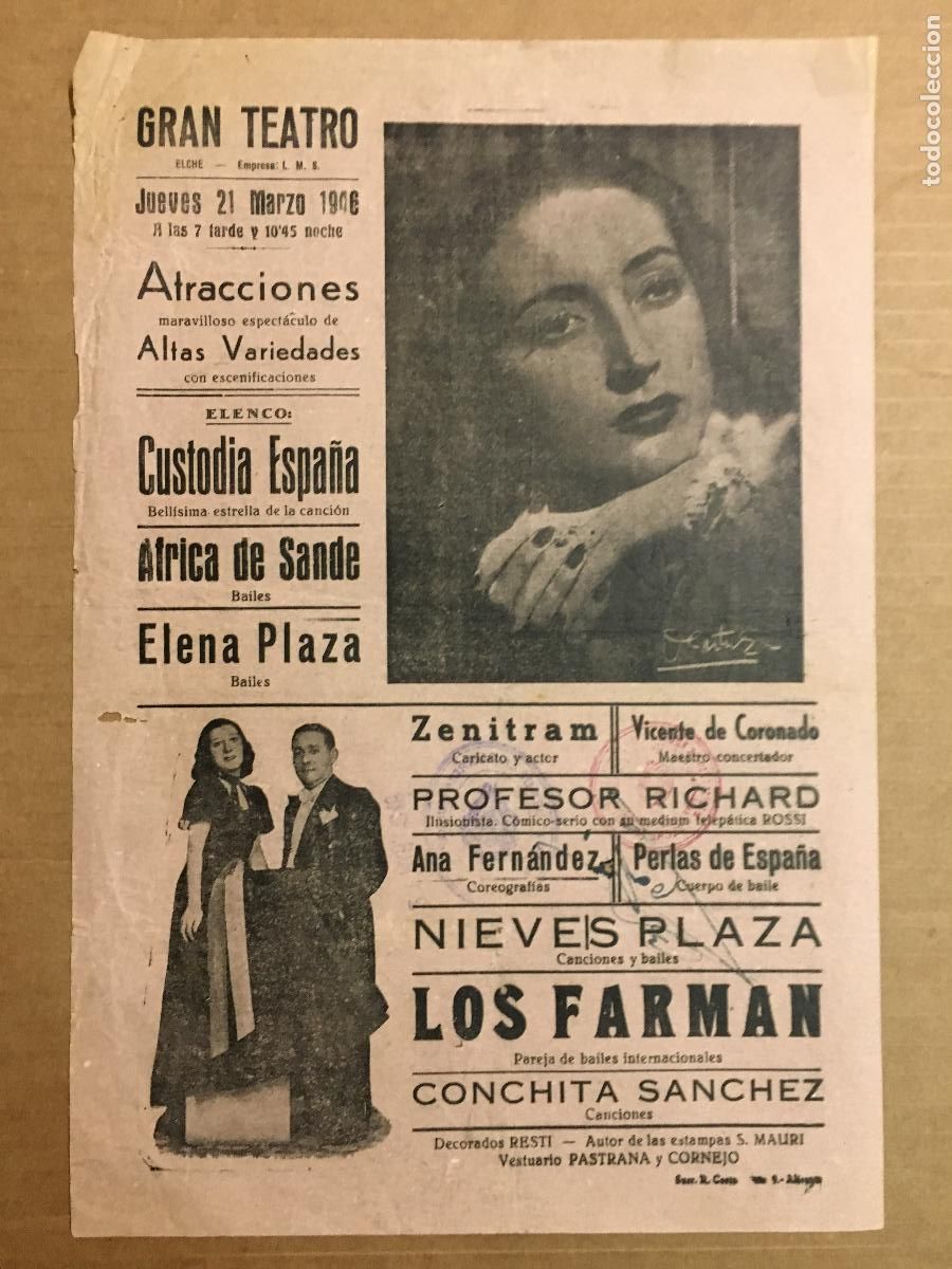 Cine: PTCC 550 CUSTODIA ESPA&Ntilde;A LOS FARMAN PROGRAMA SENCILLO GRAN TEATRO ELCHE 1946