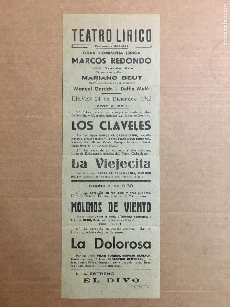 Cine: PTCC 550 COMPA&Ntilde;IA MARCOS REDONDO PROGRAMA SENCILLO GRAN TEATRO ELCHE 1942