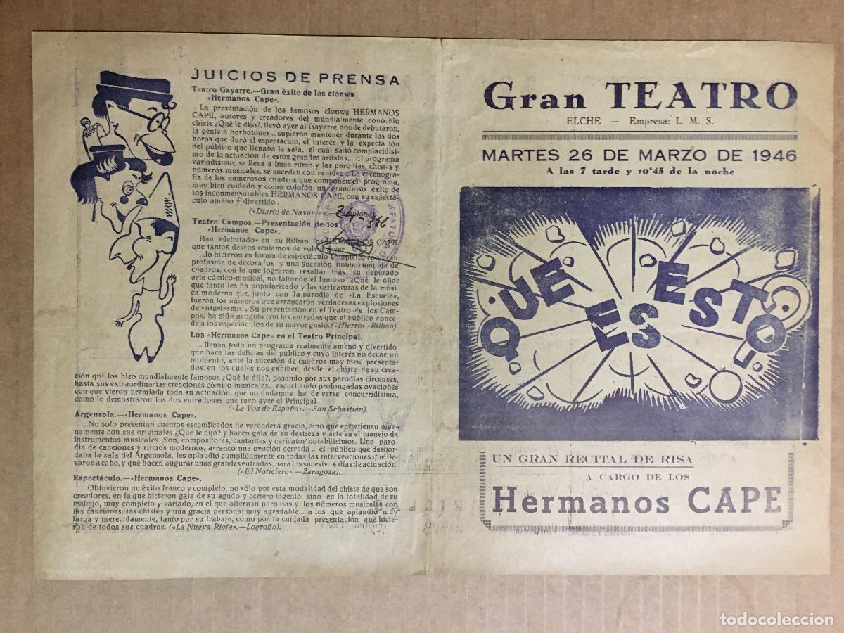 Cine: PTCC 550 HERMANOS CAPE CLOWN PAYASOS PROGRAMA DOBLE GRAN TEATRO ELCHE 1946