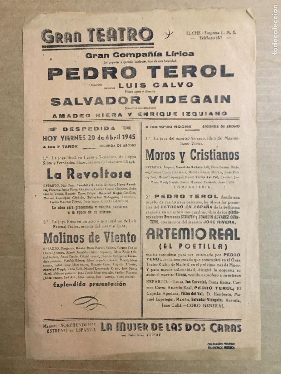 Cine: PTCC 550 COMPA&Ntilde;IA PEDRO TEROL PROGRAMA SENCILLO GRAN TEATRO ELCHE 1945