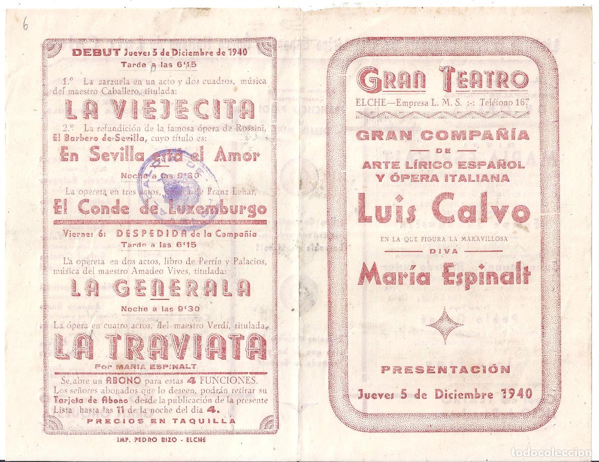 Cine: PTCC 550 COMPA&Ntilde;IA LUIS CALVO PROGRAMA DOBLE GRAN TEATRO ELCHE 1940