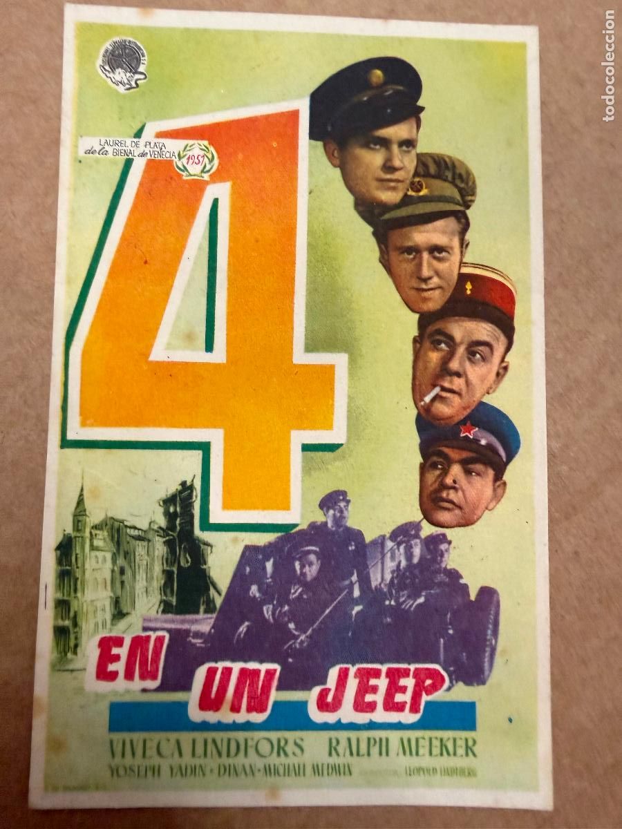 Cine: 4 EN UN JEEP. Mide unos 13x8cms. Antiguo programa de cine - Foto 1