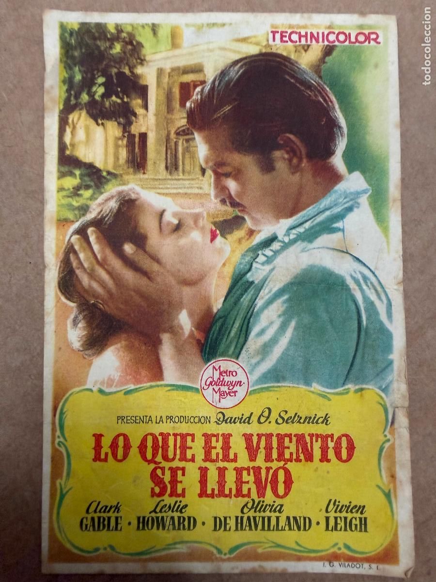 Kino: LO QUE EL VIENTO SE LLEVO. Mide unos 13x8cms. Antiguo programa de cine
