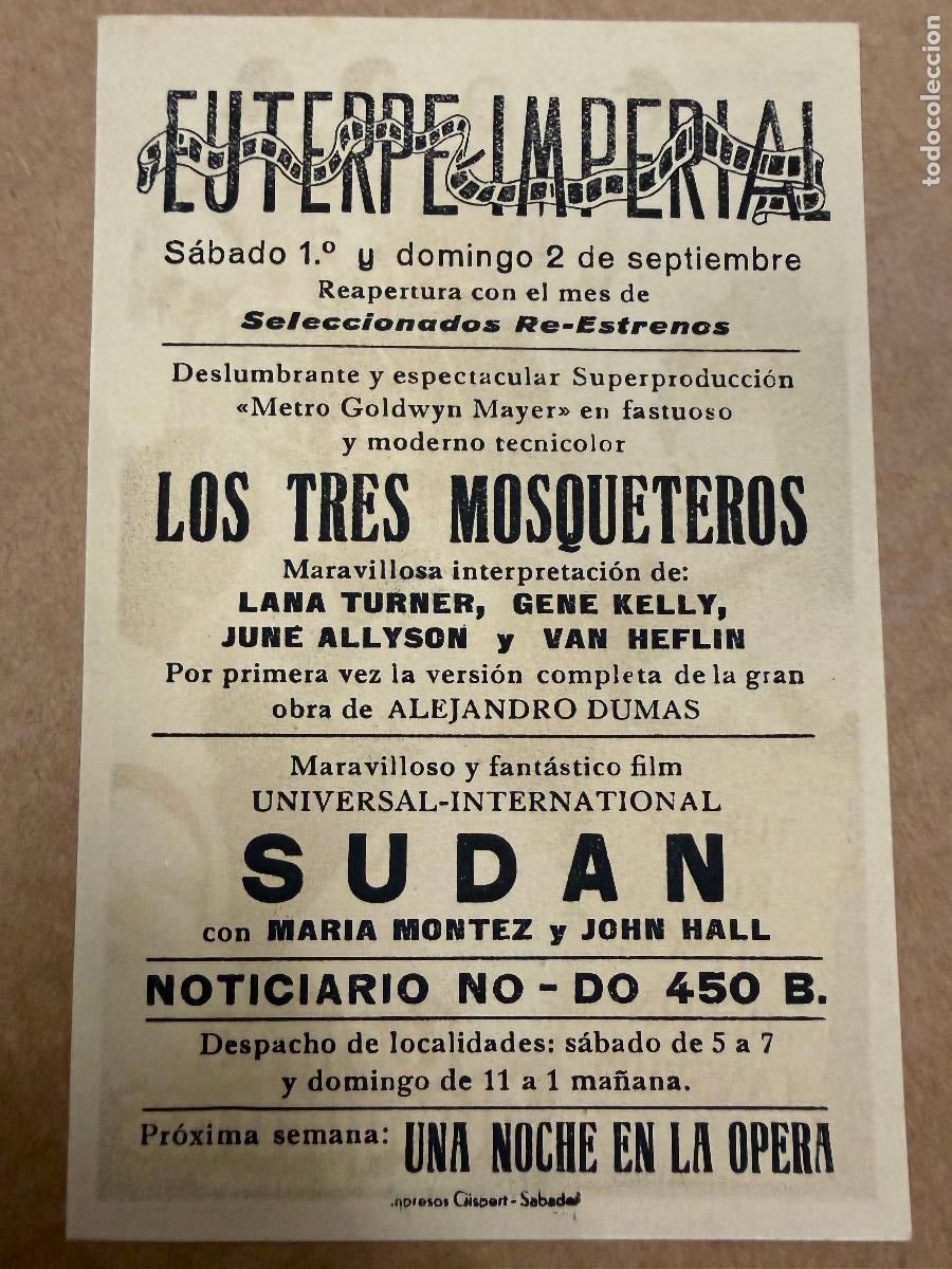 Cine: LOS TRES MOSQUETEROS. Mide unos 13x8cms. Antiguo programa de cine - Foto 2