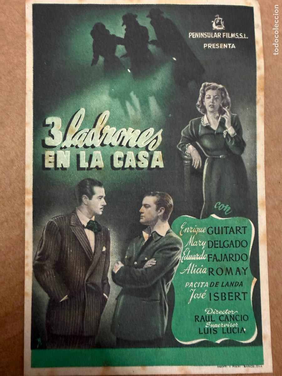 Cine: 3 LADRONES EN LA CASA. Mide unos 13x8cms. Antiguo programa de cine - Foto 1