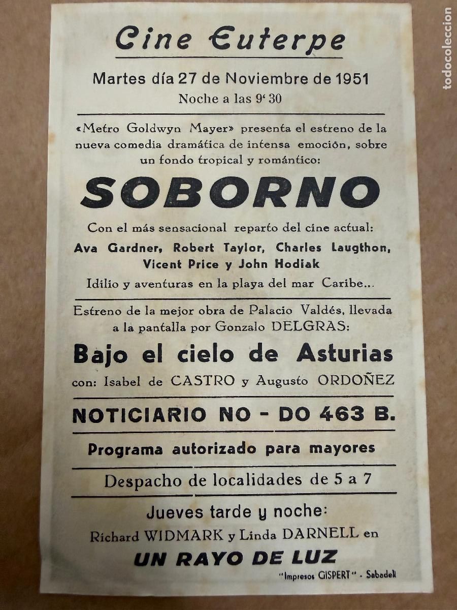 Cine: SOBORNO. Mide unos 13x8cms. Antiguo programa de cine - Foto 2