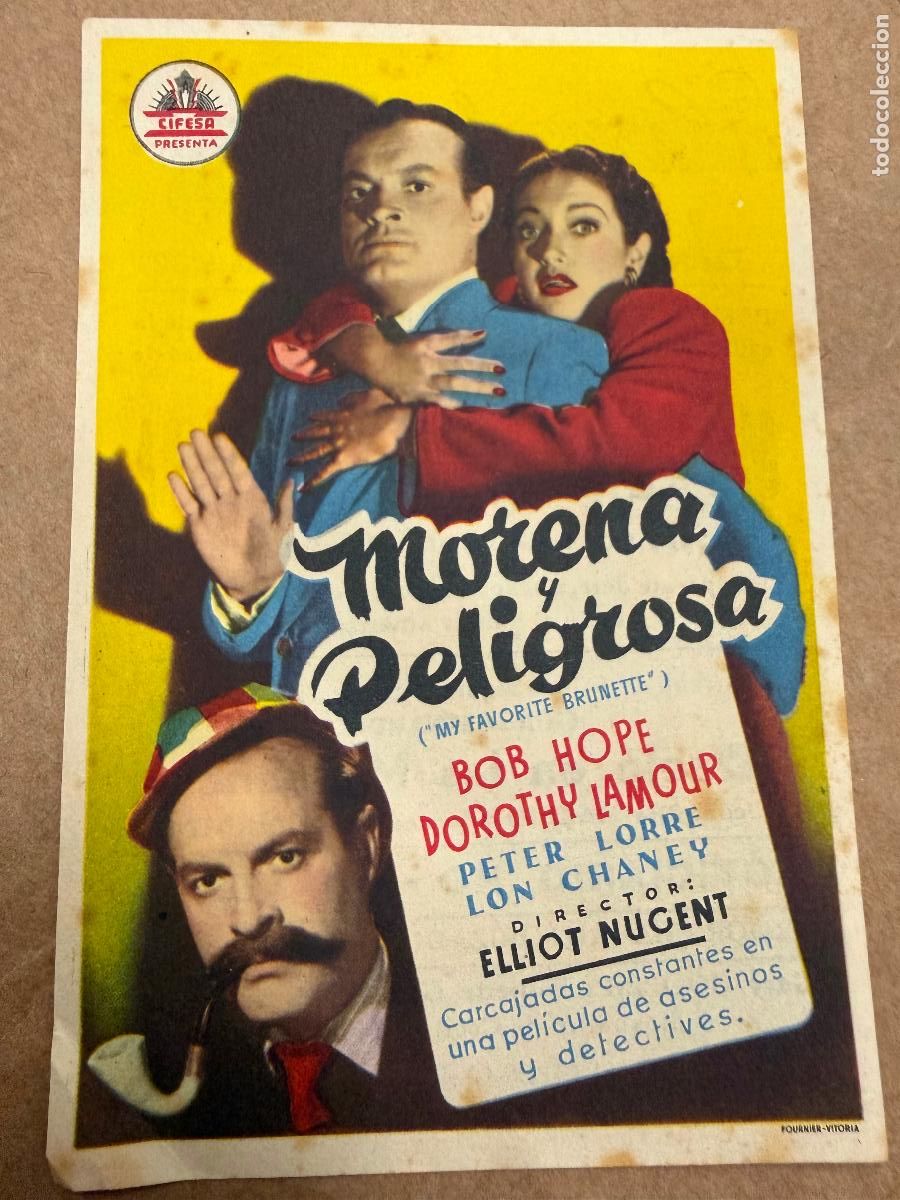 Cine: MORENA Y PELIGROSA. Mide unos 13x8cms. Antiguo programa de cine - Foto 1