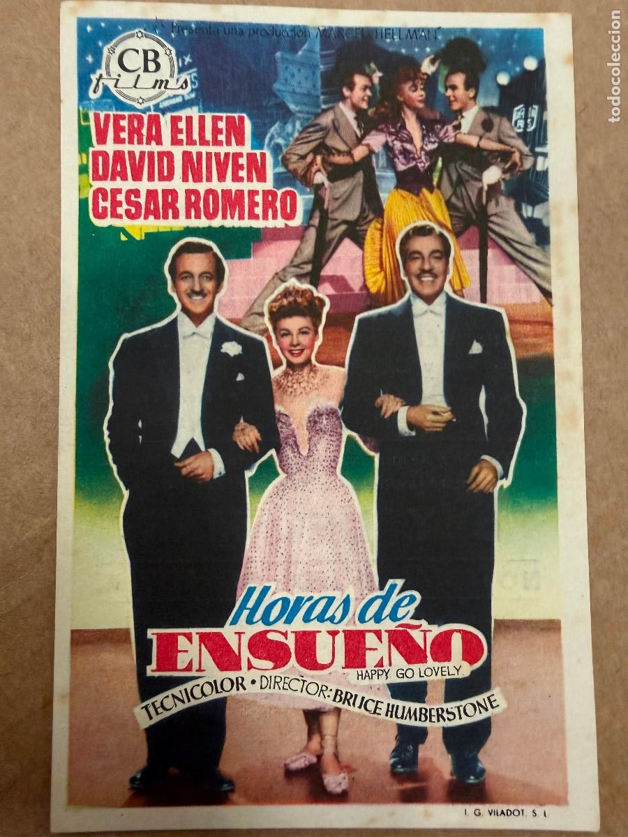Cine: HORAS DE SUE&Ntilde;O. Mide unos 13x8cms. Antiguo programa de cine - Foto 1