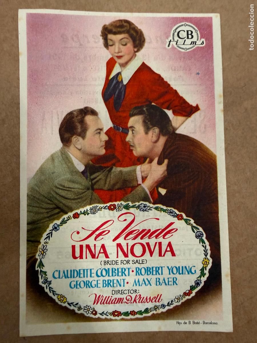  Foglietti di film di film antichi di cinema: SE VENDE UNA NOVIA. Mide unos 13x8cms. Antiguo programa de cine