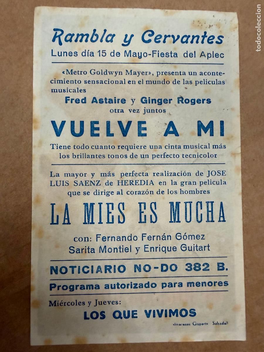 Cine: LA MIES ES MUCHA. Mide unos 13x8cms. Antiguo programa de cine - Foto 2