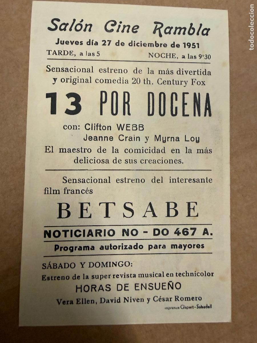 Cine: 13 POR DOCENA. . Mide unos 13x8cms. Antiguo programa de cine - Foto 2