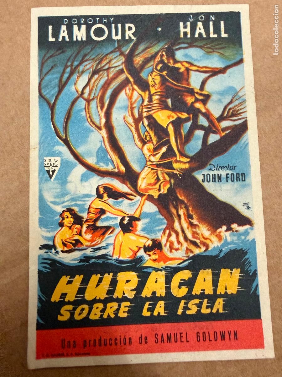 Cine: HURACAN SOBRE LA ISLA. Mide unos 13x8cms. Antiguo programa de cine - Foto 1