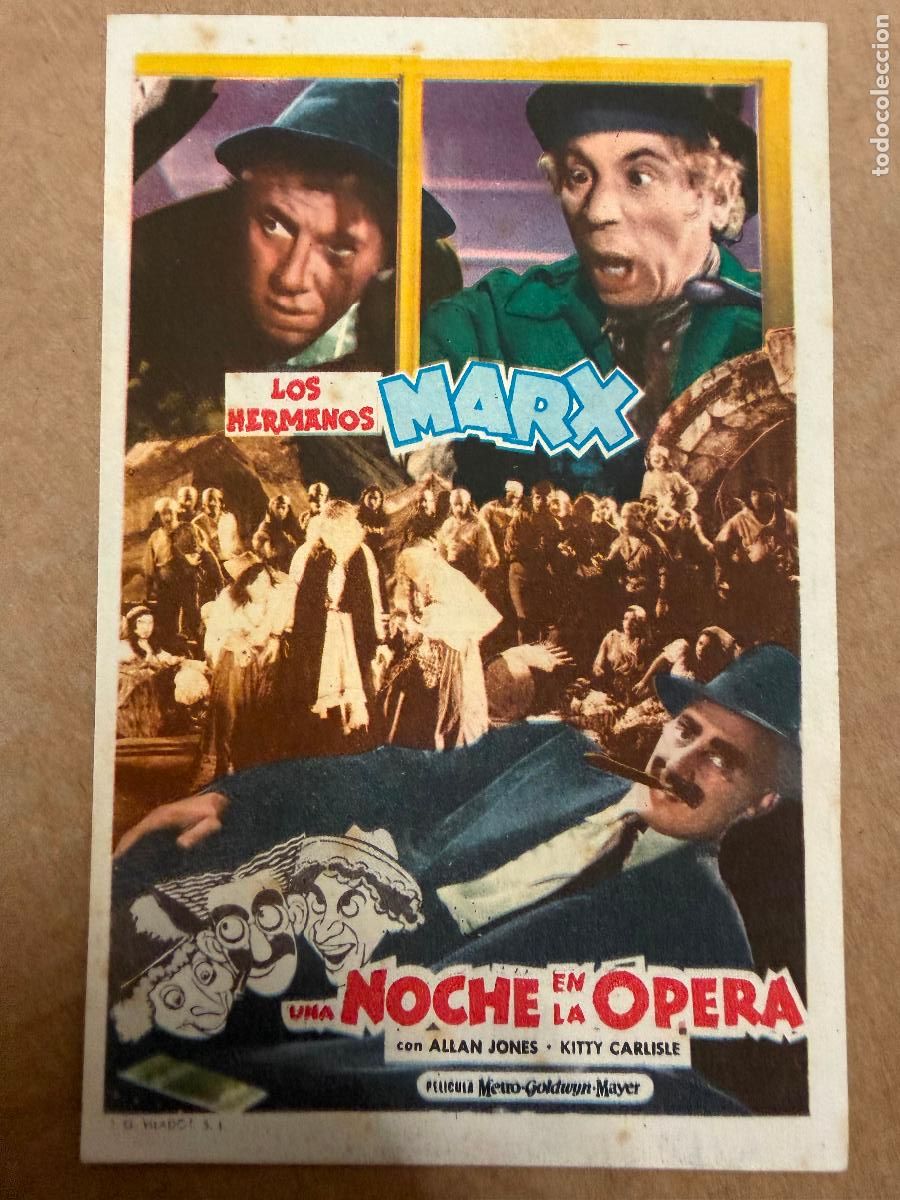 Cine: UNA NOCHE EN LA OPERA. Mide unos 13x8cms. Antiguo programa de cine - Foto 1