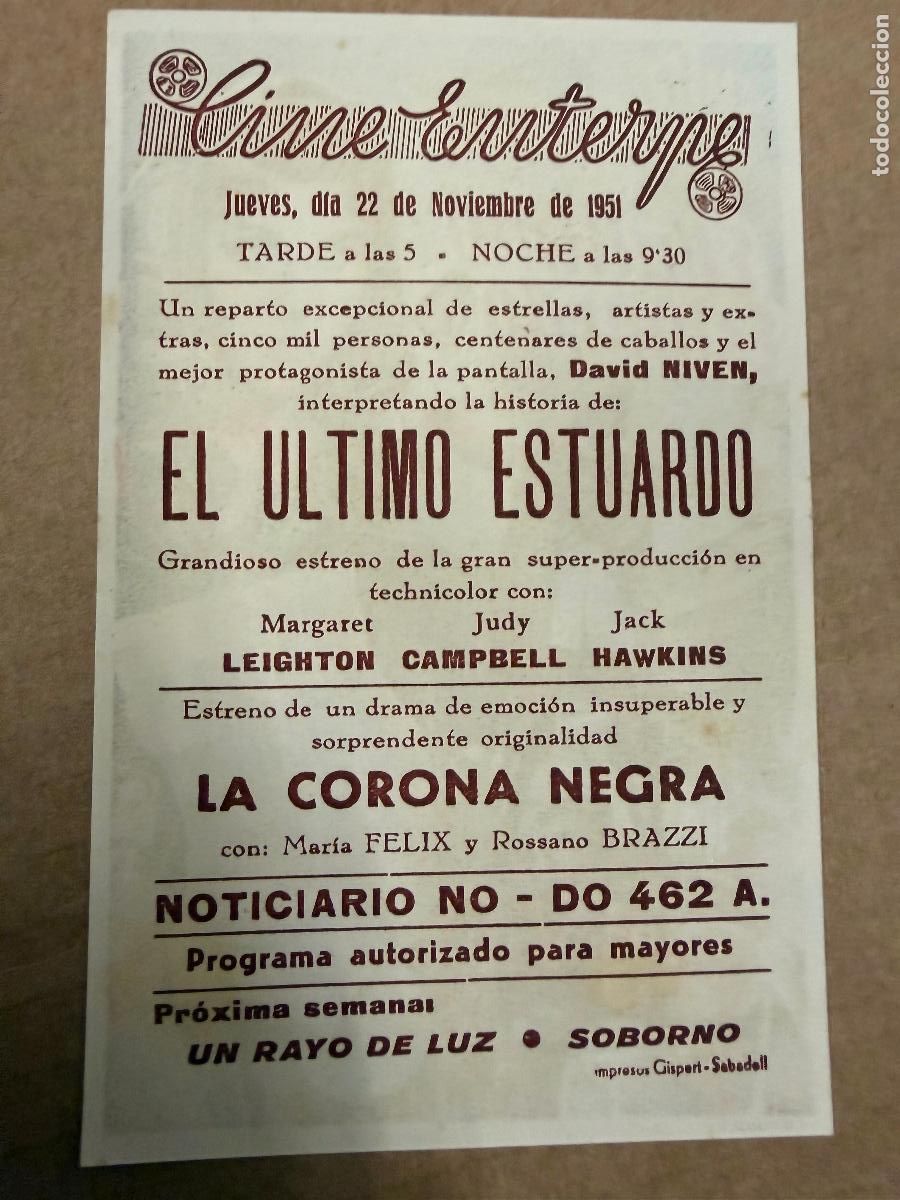Cine: EL ULTIMO ESTUARDO. Mide unos 13x8cms. Antiguo programa de cine - Foto 2