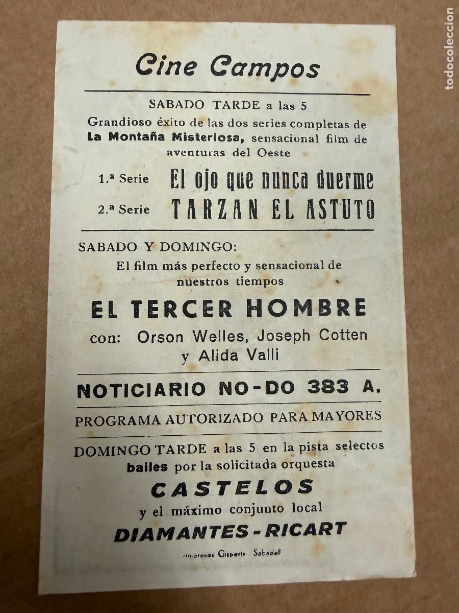 Cine: TARZAN EL ASTUTO. Mide unos 13x8cms. Antiguo programa de cine - Foto 2