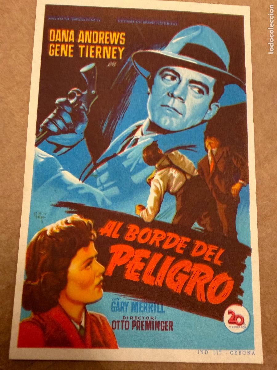 Cine: AL BORDE DEL PELIGRO. Mide unos 13x8cms. Antiguo programa de cine - Foto 1