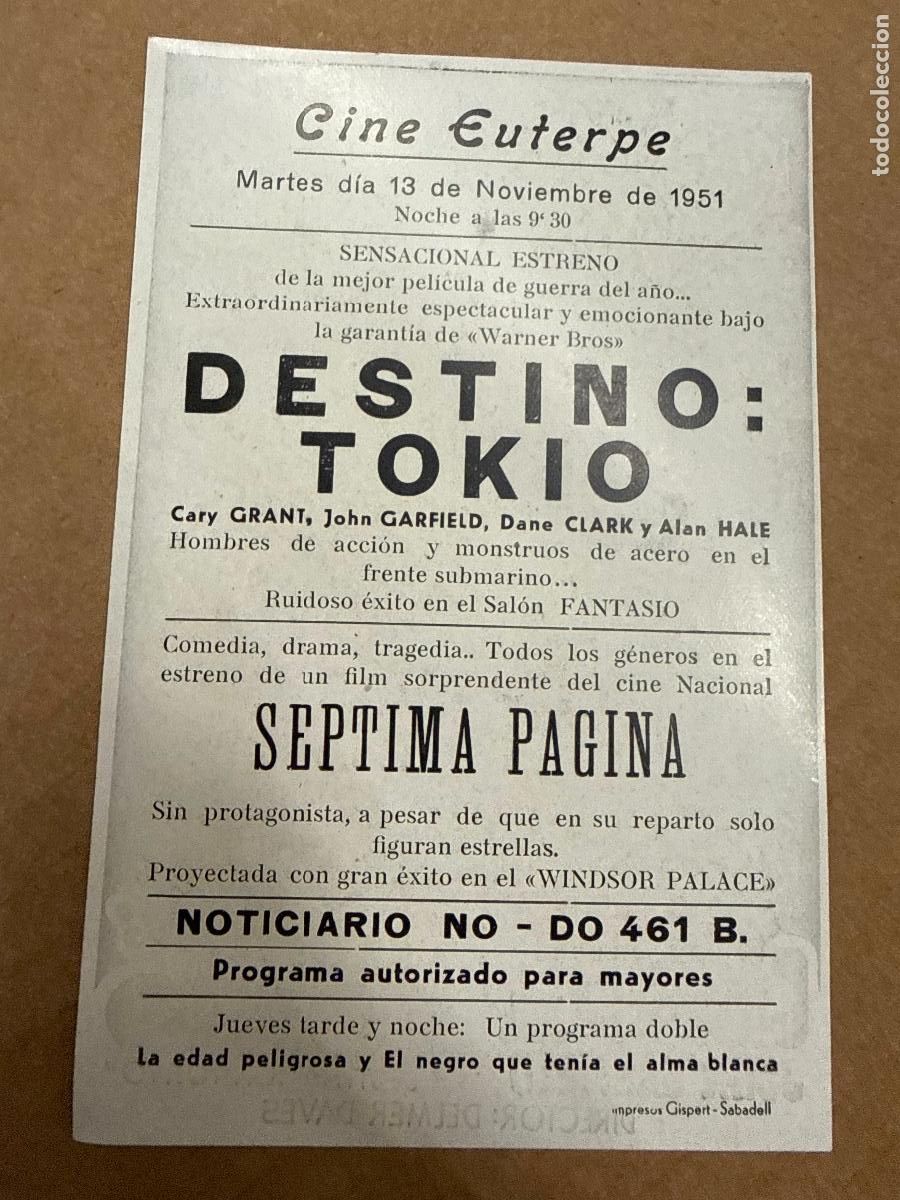 Cine: DESTINO TOKIO. Mide unos 14x9cms. Antiguo programa de cine - Foto 2