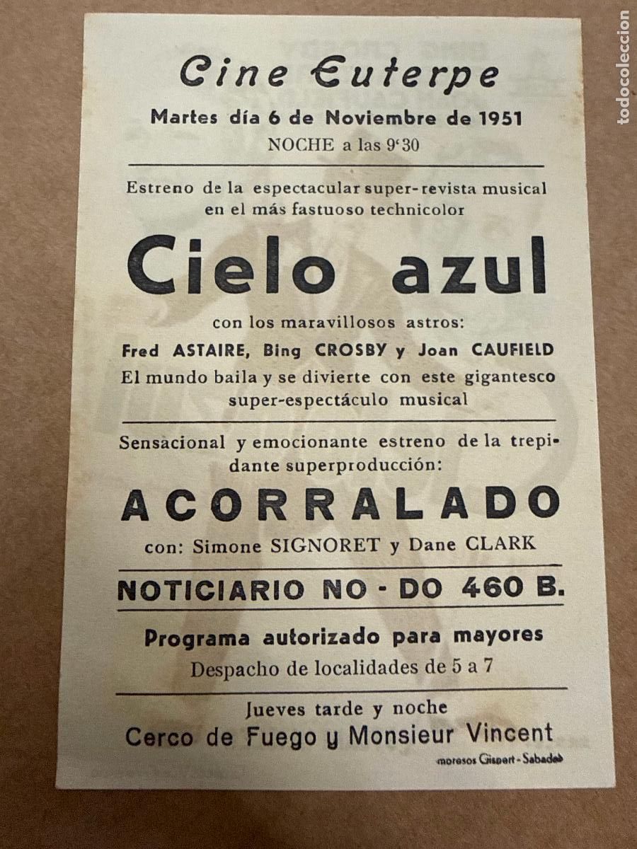 Cine: CIELO AZUL. Mide unos 13x8cms. Antiguo programa de cine - Foto 2