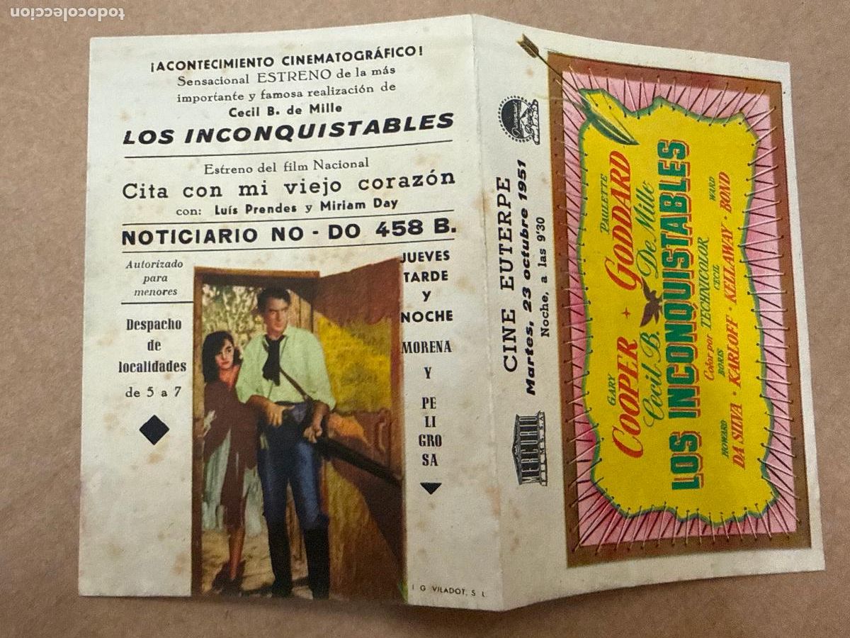  Foglietti di film di film antichi di cinema: LOS INCONQUISTABLES. D&iacute;ptico. Plegado mide unos 12x9cms. Antiguo programa de cine