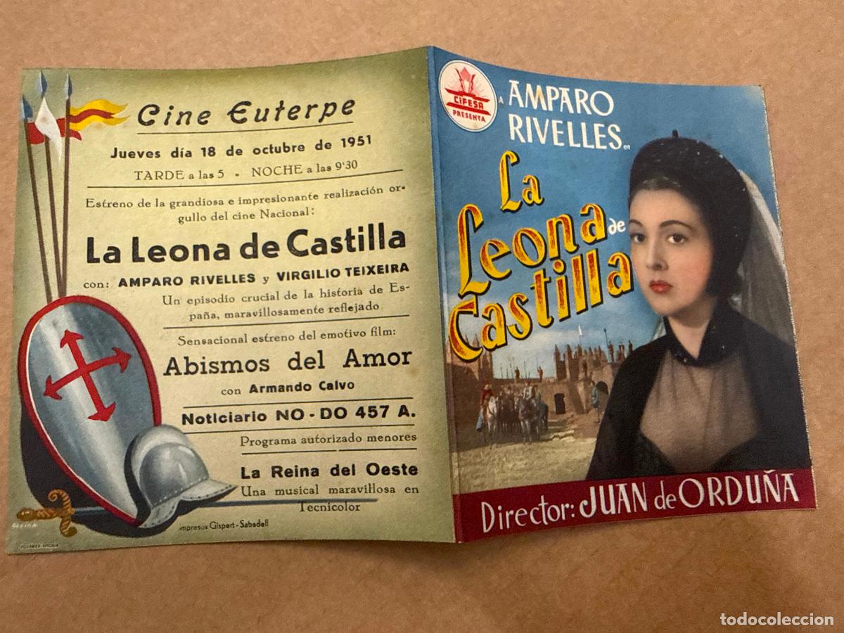  Foglietti di film di film antichi di cinema: LA LEONA DE CASTILLA. D&iacute;ptico. Plegado mide unos 12x9cms. Antiguo programa de cine