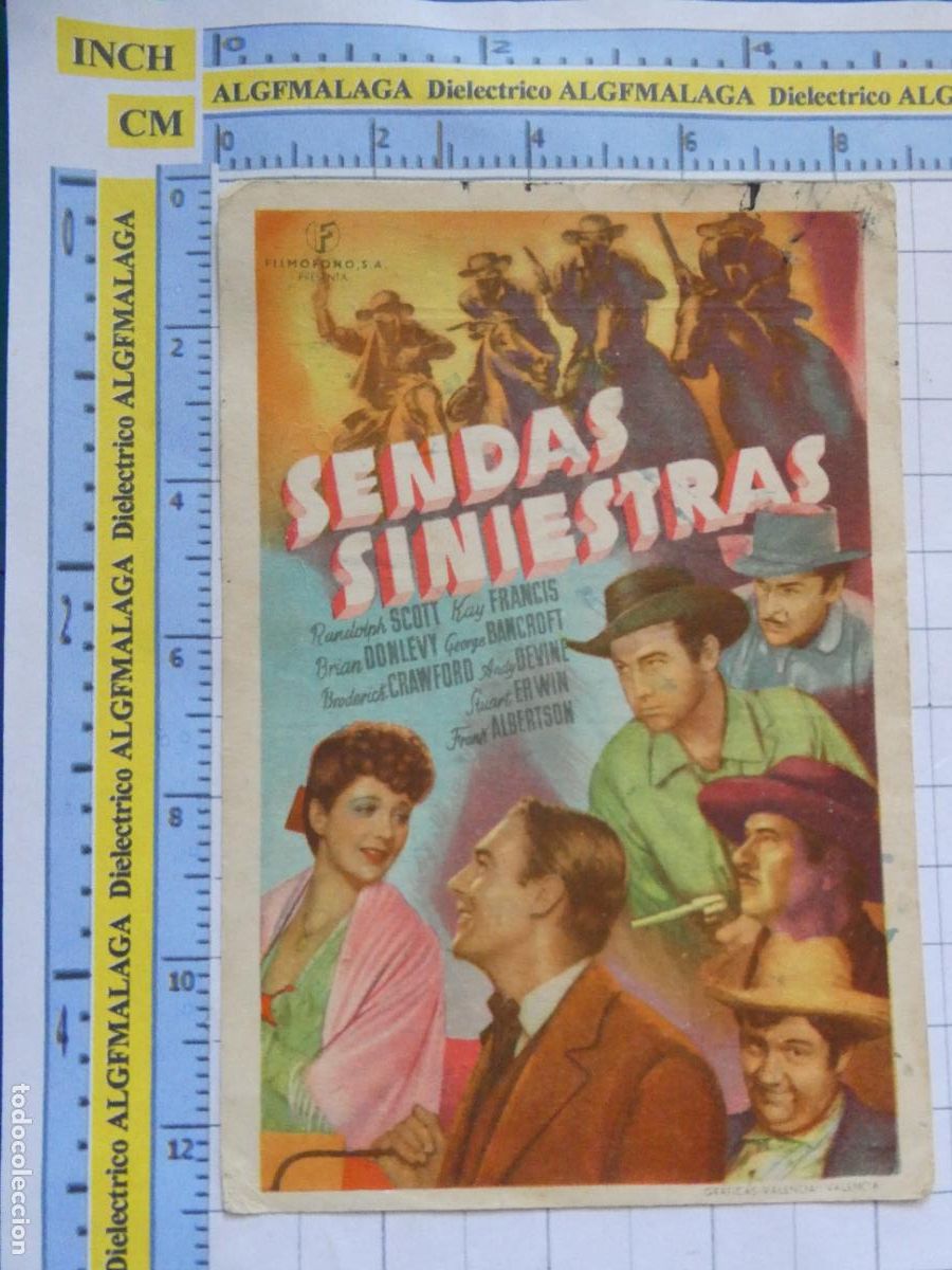 Cine: PROGRAMA DE MANO. PEL&Iacute;CULA SENDAS SINIESTRAS. PUBLICIDAD CINE GOYA MALAGA. 206