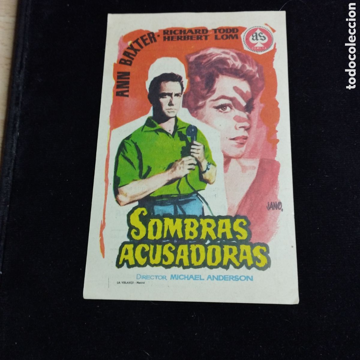 Cine: Programa de cine sencillo. Sombras acusadoras. Ann Baxter. Richard Todd. 1959. Galileo y Bohemio