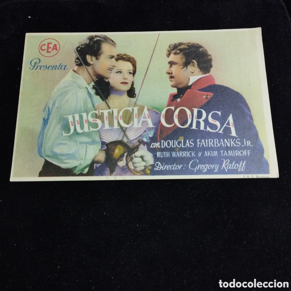 Cine: Programa de cine sencillo. Justicia Corsa. Douglas Fairbancks jr. Cine Moderno.