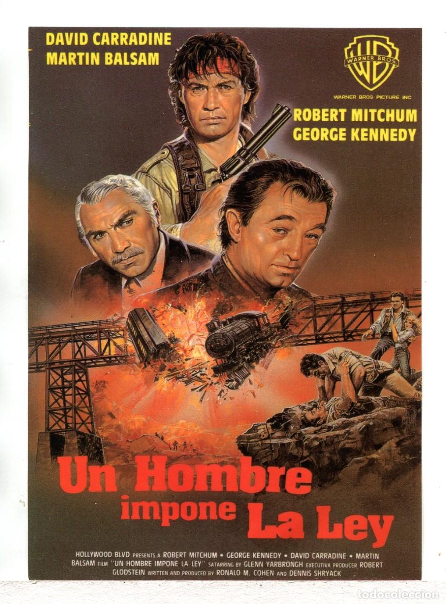 Cine: UN HOMBRE IMPONE SU LEY, con Robert Mitchum. PEGATINA.