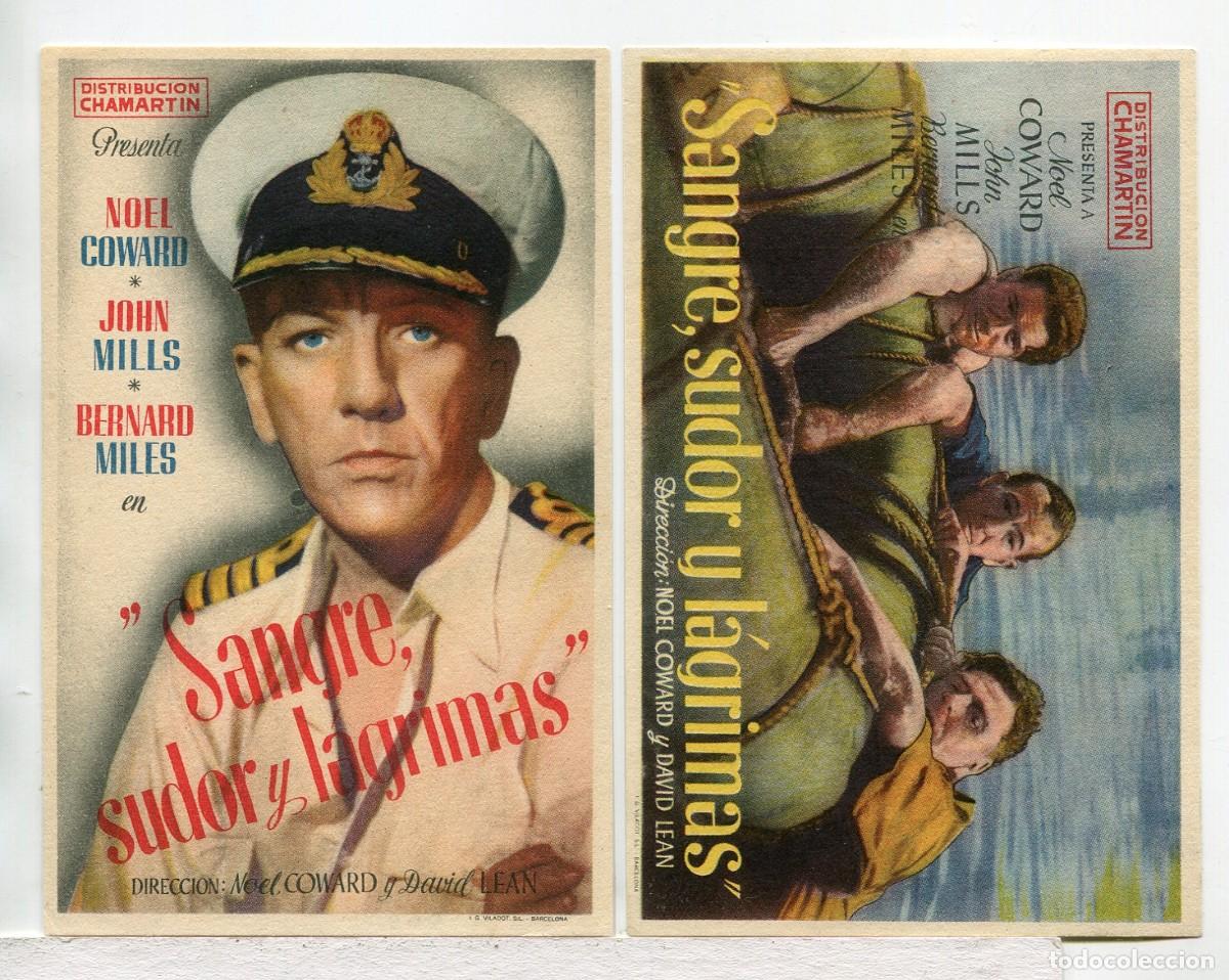Folhetos de m&atilde;o de filmes antigos de cinema: SANGRE, SUDOR Y LAGRIMAS, con John Mills.
