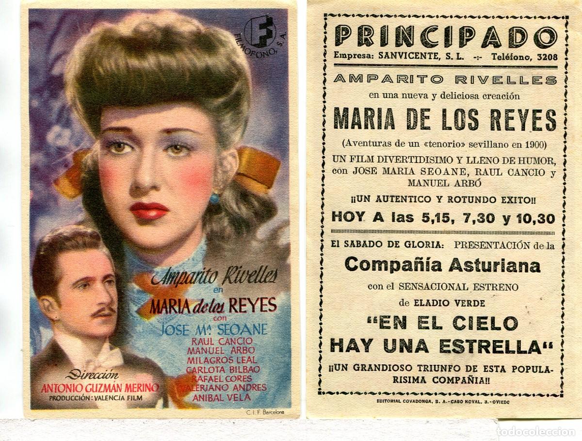  Flyers Publicitaires de films Anciens: MAR&Iacute;A DE LOS REYES, con Amparito Rivelles.