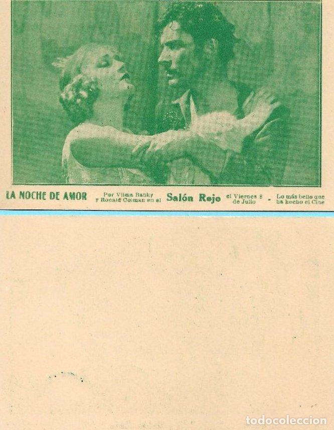Cine: TARJETA PUBLICITANDO LA PEL&Iacute;CULA, LA NOCHE DE AMOR, 1927. RONALD COLMAN. CALDER&Oacute;N DE LA BARCA.