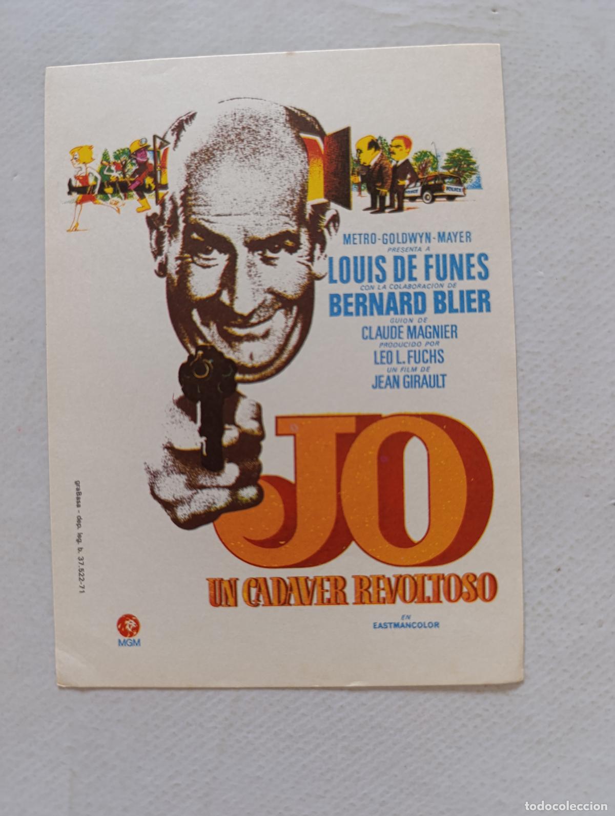 Cine: FOLLETO DE MANO - JO UN CADAVER REVOLTOSO - LOUIS DE FUNES - SIN PUBLICIDAD (148I)
