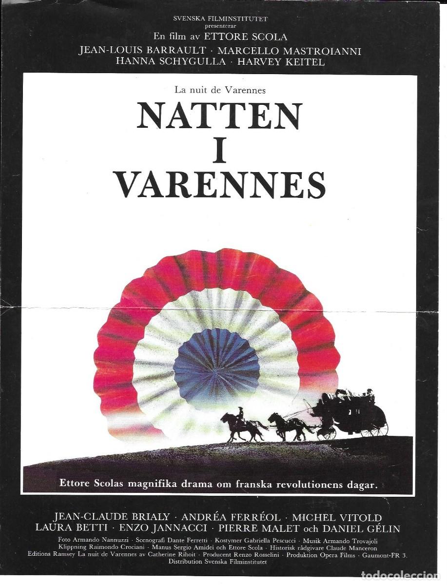 Cine: Folleto de mano &rdquo;Natten I Varennes&rdquo; (La noche de Varennes, en sueco) de E. Scola. 1987