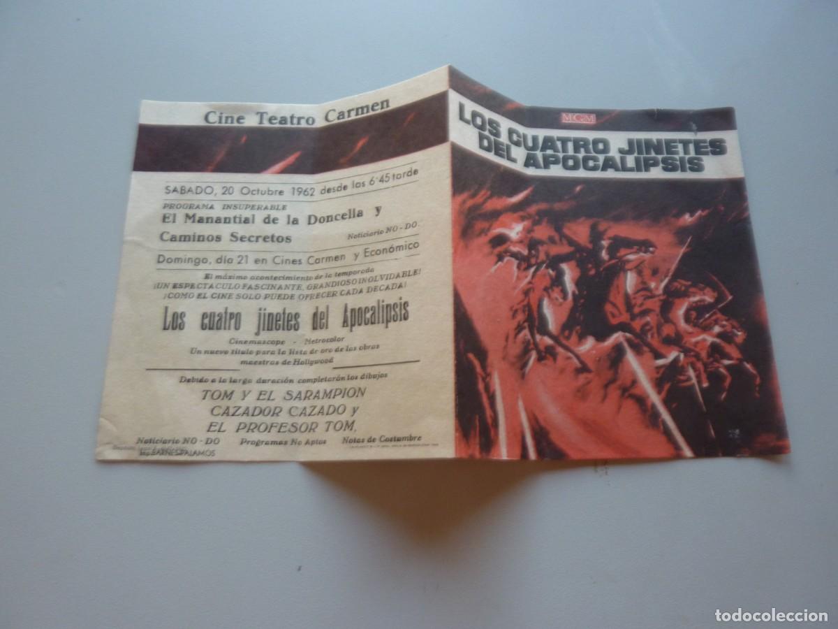 Folhetos de m&atilde;o de filmes antigos de cinema: Folleto de cine LOS CUATRO JINETES DEL APOCALIPSIS con publicidad