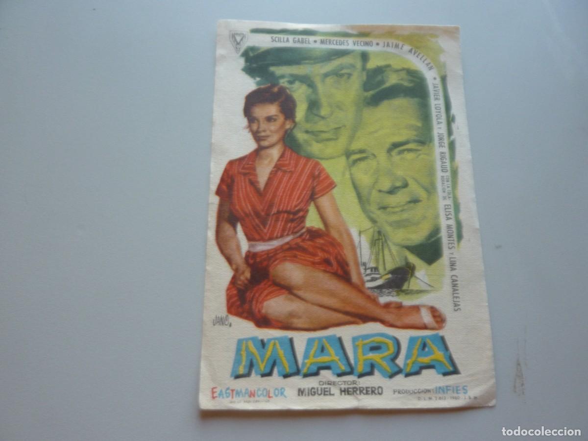 Folhetos de m&atilde;o de filmes antigos de cinema: Folleto de cine MARA con publicidad