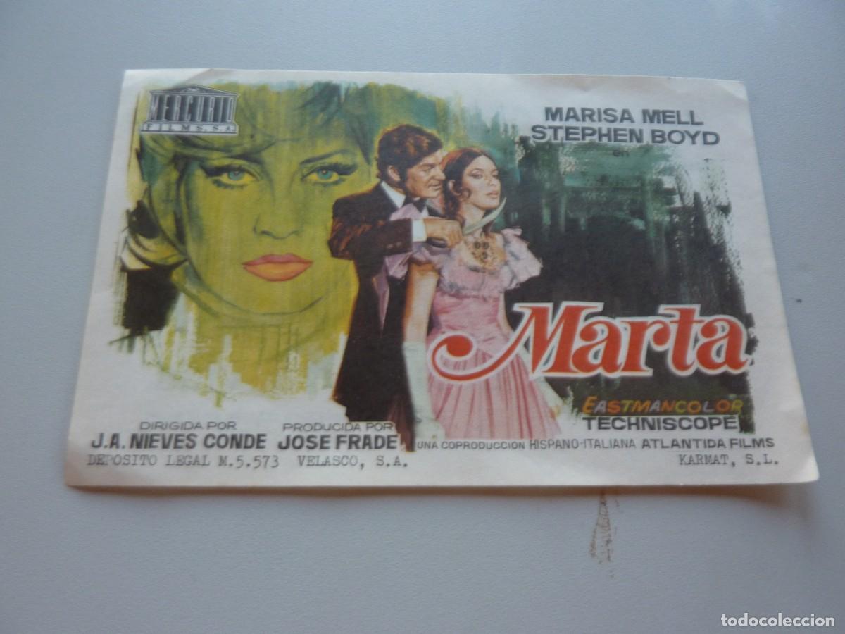 Folhetos de m&atilde;o de filmes antigos de cinema: Folleto de cine MARTA con publicidad