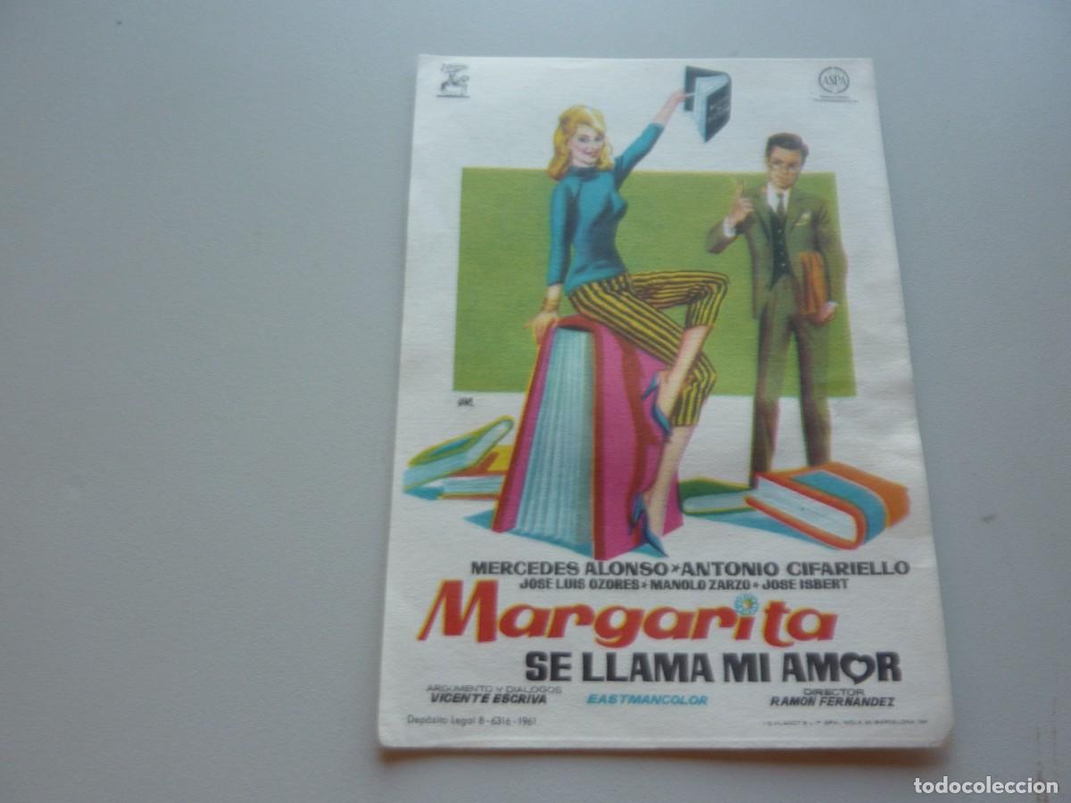 Cine: Folleto de cine MARGARITA SE LLAMA MI AMOR con publicidad