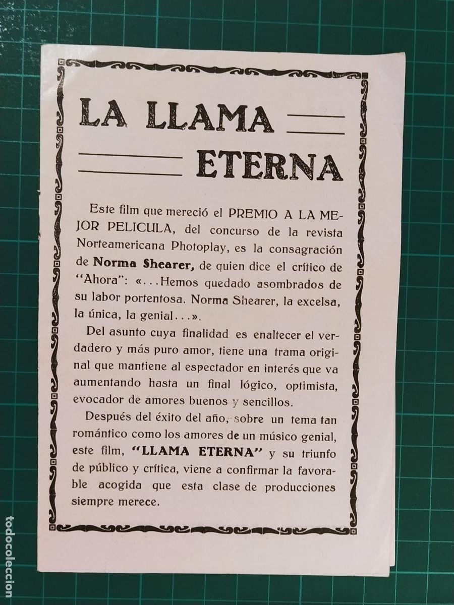 Cine: LA LLAMA ETERNA - CINE BARCEL&Oacute; , MADRID -YO TU ELLA por CATALINA BARCENA - PROGRAMA DE CINE ANTIGUO