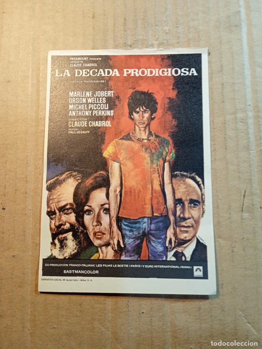 Cine: FOLLETO DE MANO SIN PUBLICIDAD LA DECADA PRODIGIOSA