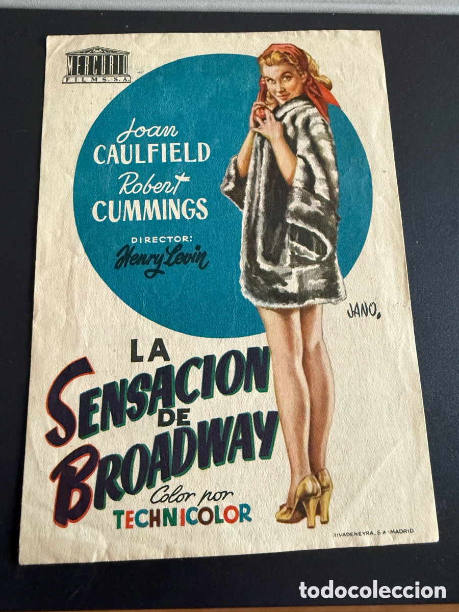 Cine: Folleto. LA SENSACI&Oacute;N DE BROADWAY. Publicidad